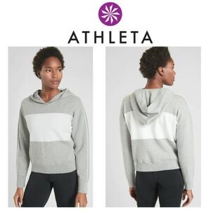 Athleta Long Sleeve Grey Color Block Hooded Long Sleeve Sweatshirt